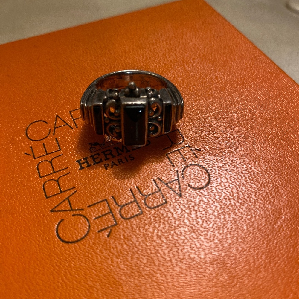 Art Deco Black onyx silver ring